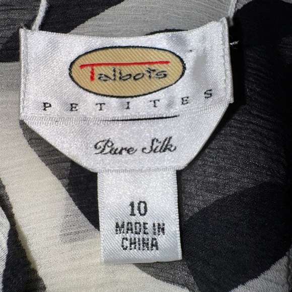 TALBOTS Long Sleeve Sheer Pure Silk Blouse Black & White Top Size 10. GUC - Picture 5 of 7